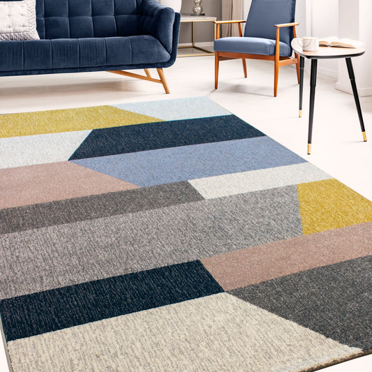 Alfombra Safi Cream Yellow Blue Multicolour Bands de Kalora Interiors