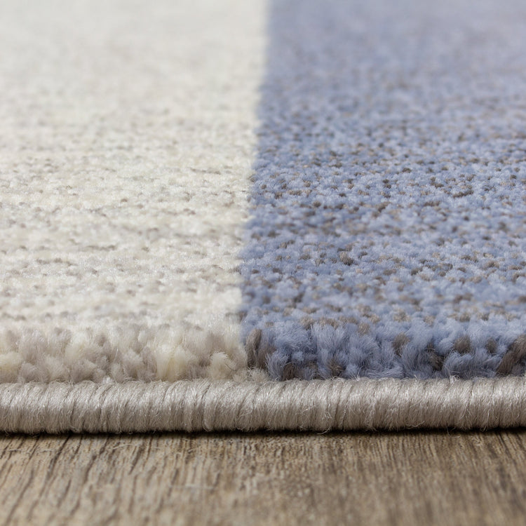 Safi Cream Yellow Blue Multicolour Bands Rug by Kalora Interiors