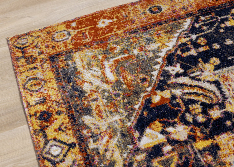 Sara Black Orange Ornate Border Rug by Kalora Interiors