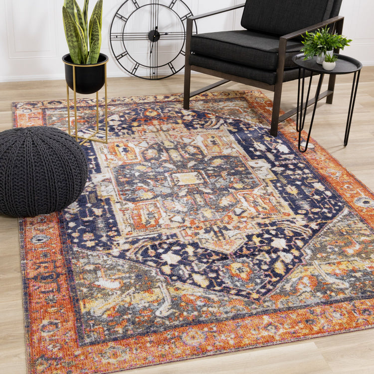 Sara Black Orange Ornate Border Rug by Kalora Interiors