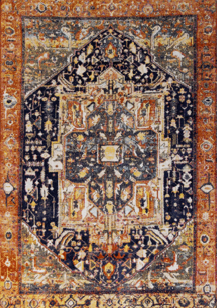 Sara Black Orange Ornate Border Rug by Kalora Interiors