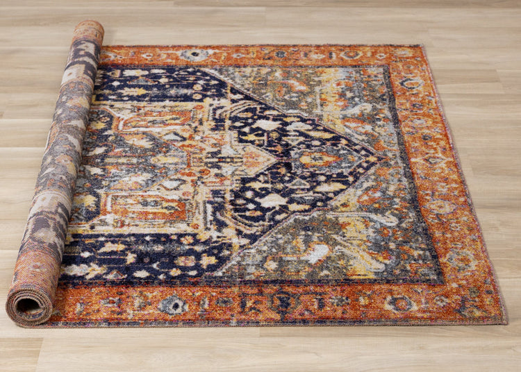 Sara Black Orange Ornate Border Rug by Kalora Interiors