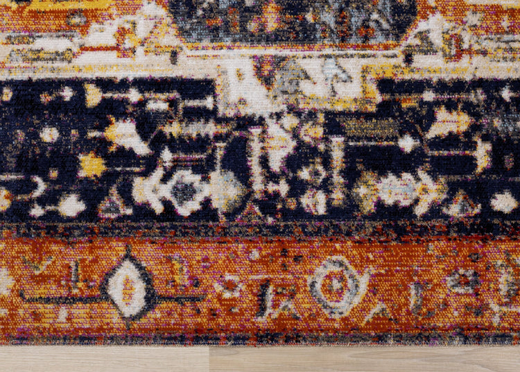 Sara Black Orange Ornate Border Rug by Kalora Interiors