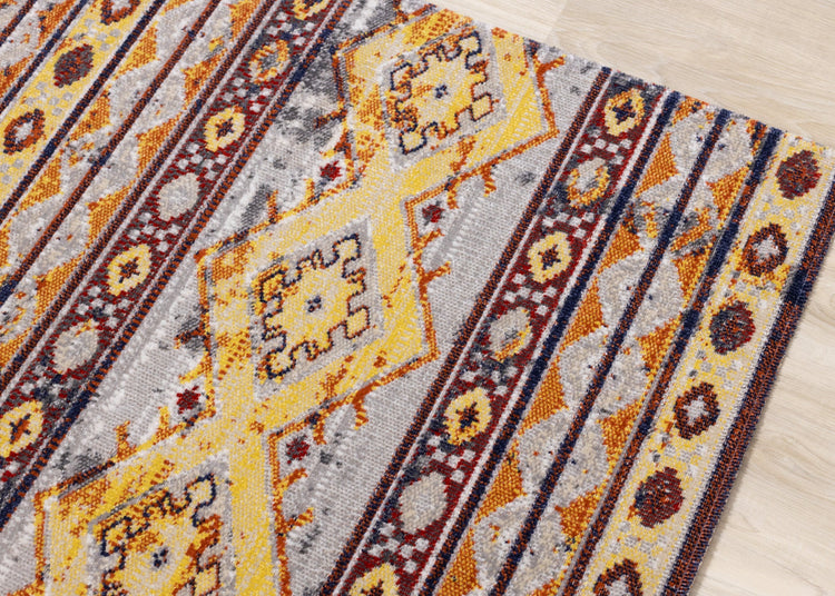 Sara Red Orange Yellow Southwestern Stripe Rug by Kalora Interiors