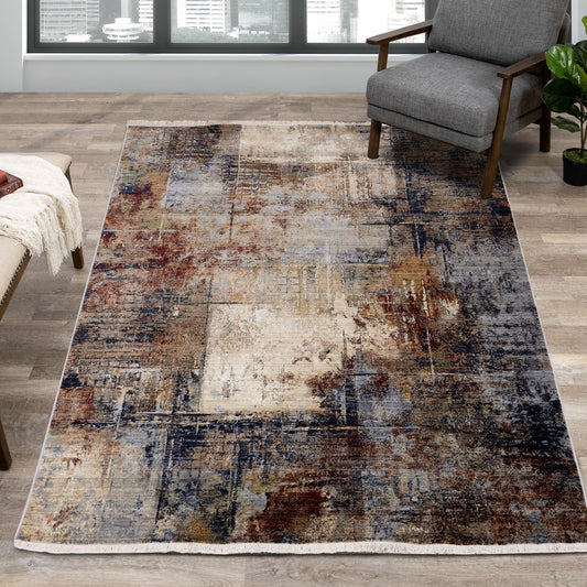 Alfombra desgastada en capas Serene Red Blue Beige de Kalora Interiors