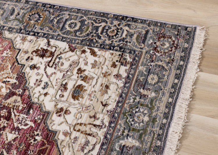 Serene Pink Cream Blue Elaborate Border Rug by Kalora Interiors