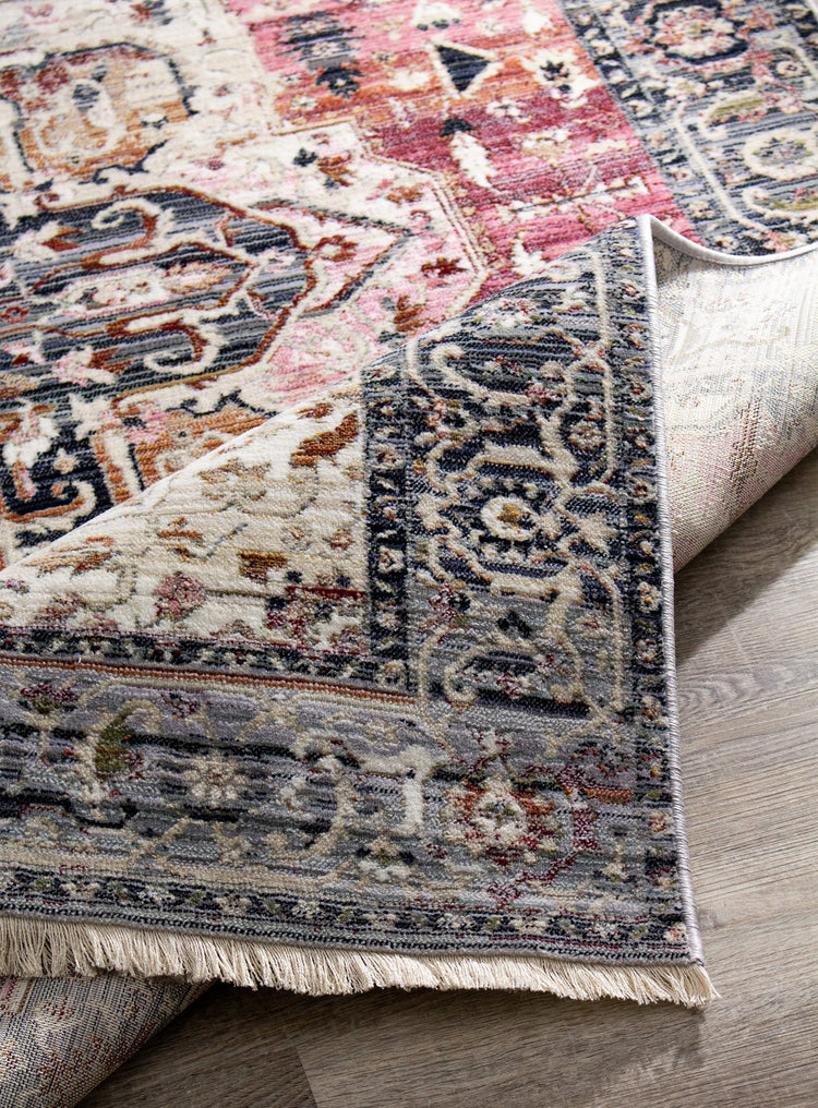 Serene Pink Cream Blue Elaborate Border Rug by Kalora Interiors