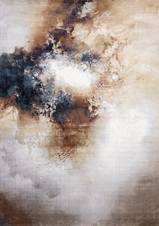 Sidra Cream Orange Foggy Wisps Soft Touch Rug by Kalora Interiors