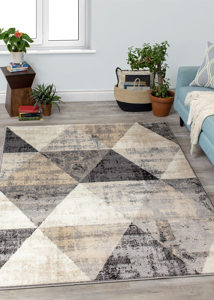 Siecle 16101_613 Cream Beige Triangles Area Rug by Novelle Home