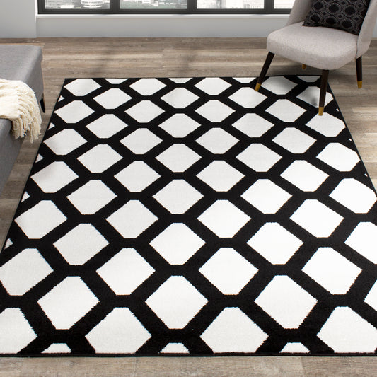 Siecle 16105_18 Cream Black Latticework Area Rug by Novelle Home