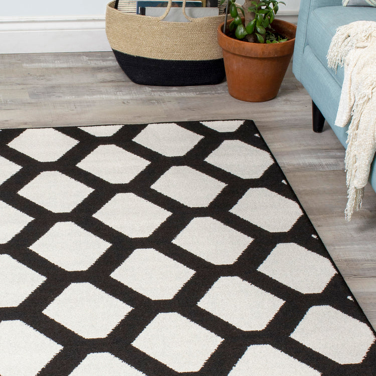 Siecle 16105_18 Cream Black Latticework Area Rug by Novelle Home