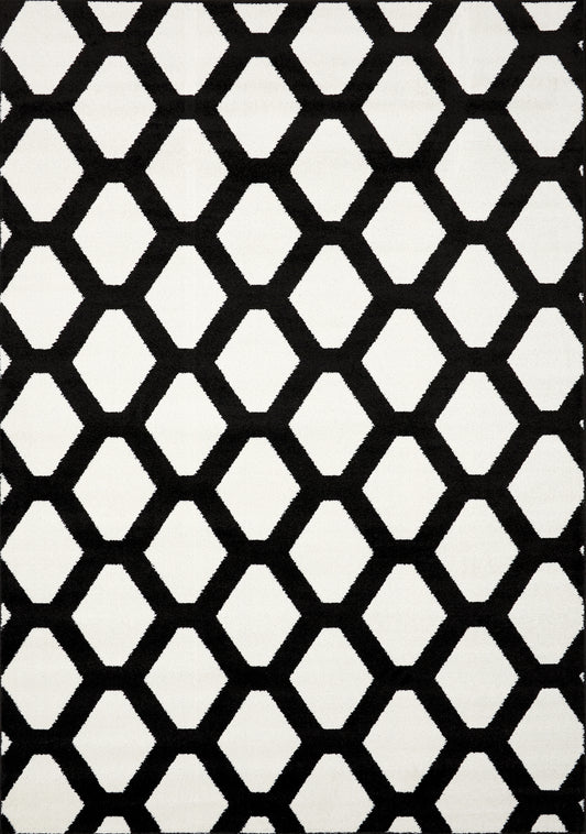 Siecle 16105_18 Cream Black Latticework Area Rug by Novelle Home
