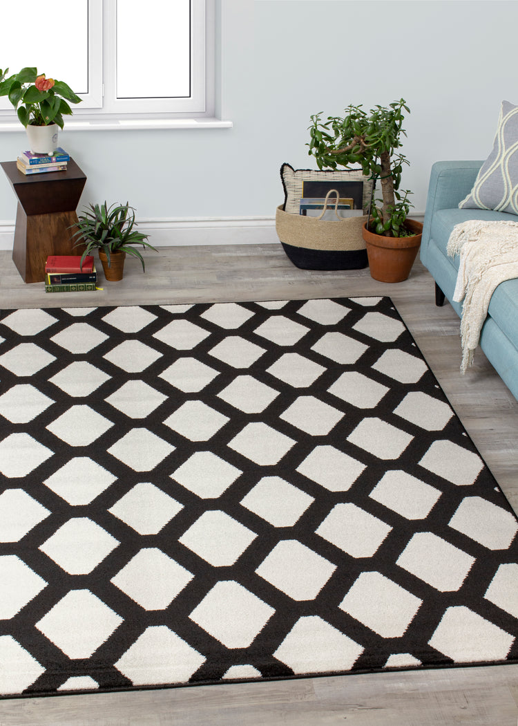 Siecle 16105_18 Cream Black Latticework Area Rug by Novelle Home