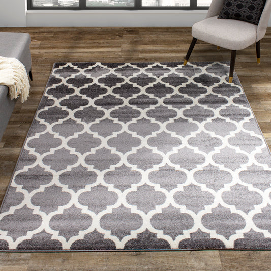 Siecle 16106_19 Grey Cream Ogee Pattern Area Rug by Novelle Home