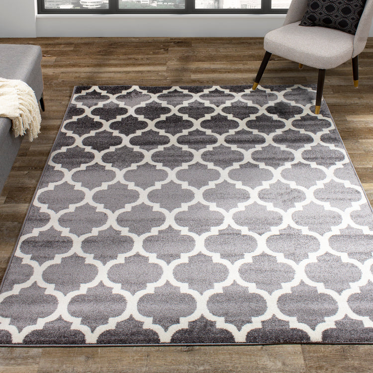 Siecle 16106_19 Grey Cream Ogee Pattern Area Rug by Novelle Home