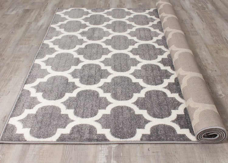 Siecle 16106_19 Grey Cream Ogee Pattern Area Rug by Novelle Home