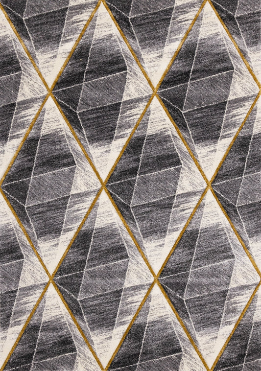 Soho Grey White Yellow Shaded Diamonds Rug by Kalora Interiors