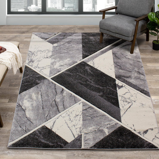 Alfombra de mármol geométrico blanco gris Soho de Kalora Interiors