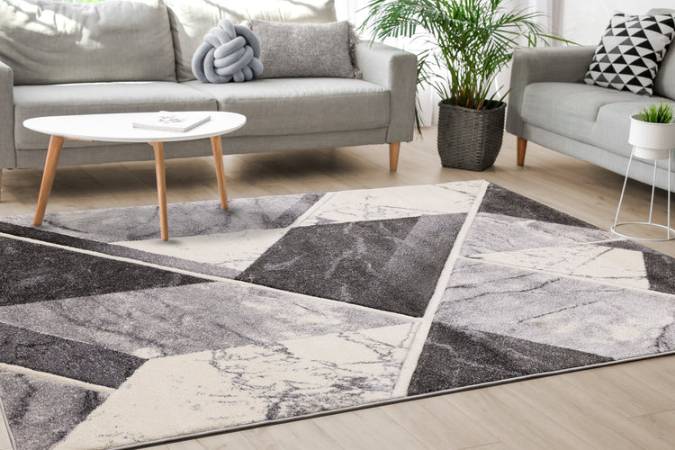 Soho Grey White Geometric Marble Rug by Kalora Interiors