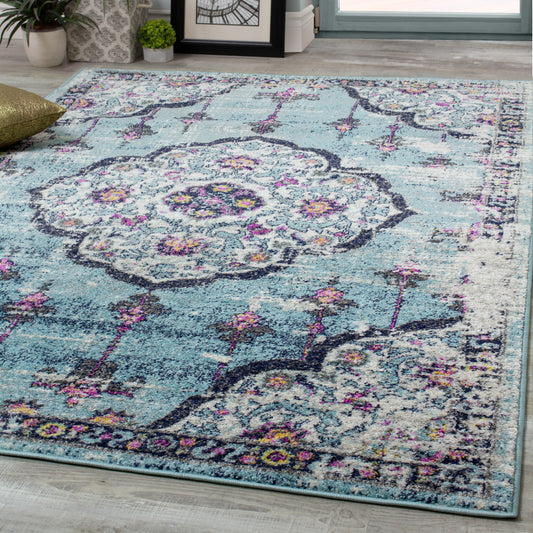 Sovereign B238_0848 Blue Purple Flower Bud Oriental Style Area Rug by Novelle Home