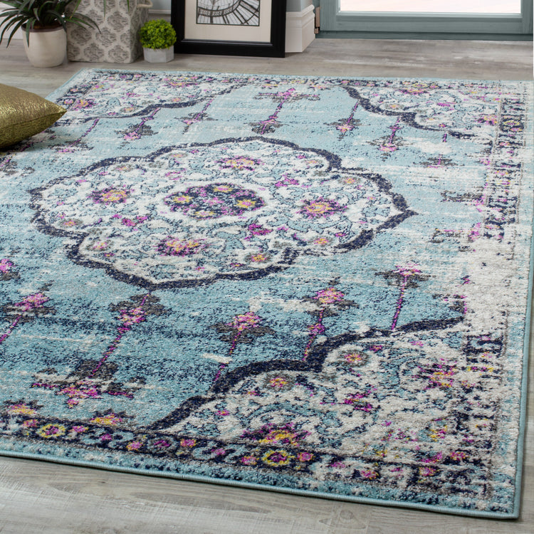 Sovereign B238_0848 Blue Purple Flower Bud Oriental Style Area Rug by Novelle Home