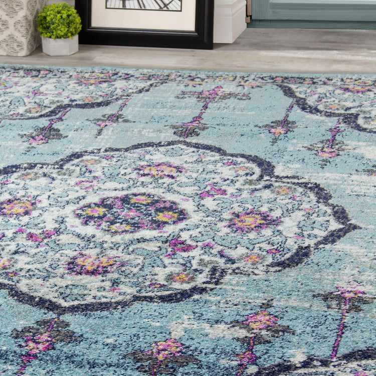 Sovereign B238_0848 Blue Purple Flower Bud Oriental Style Area Rug by Novelle Home