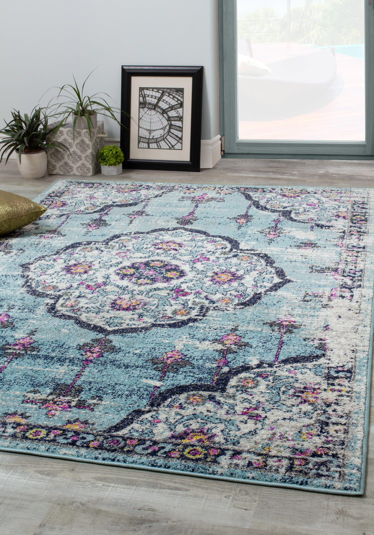 Sovereign B238_0848 Blue Purple Flower Bud Oriental Style Area Rug by Novelle Home