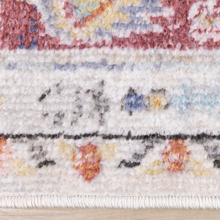 Fresco Cream Pink Yellow Blue Large Medallion Rug by Kalora Interiors