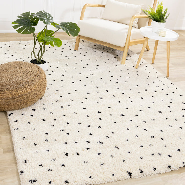 Maroq Cream Black Polka Dot Shag Rug by Kalora Interiors