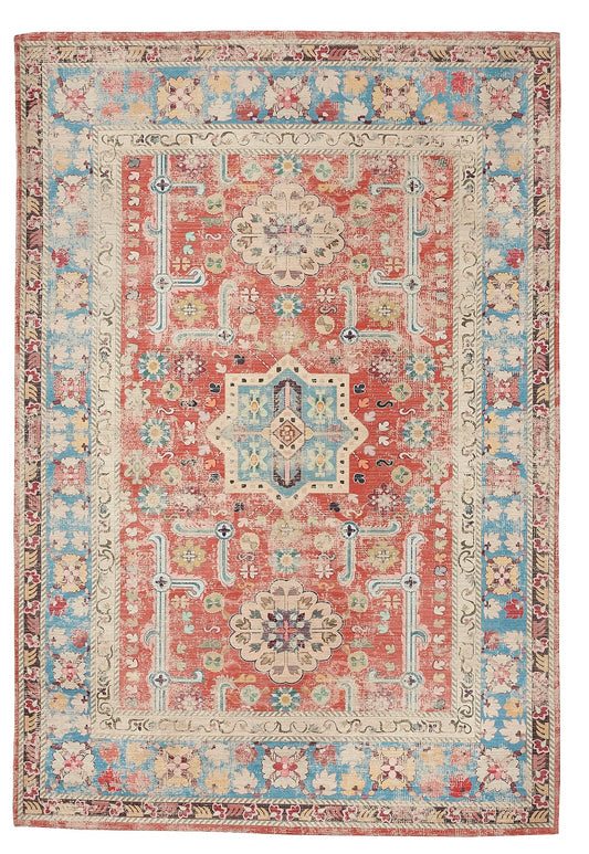 Sparx Medallion Orange Blue Distressed Washable Modern Rug by Viana