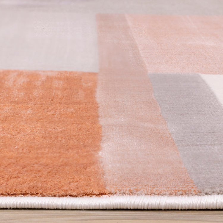 Belle Pink Grey Cream Multi-Geometric Pattern Plush Rug by Kalora Interiors