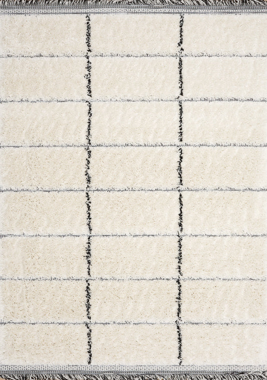 Novato Cream Black Striped Rug by Kalora Interiors