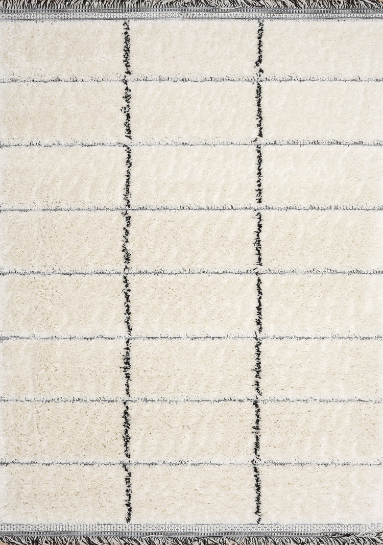 Novato Cream Black Striped Rug by Kalora Interiors
