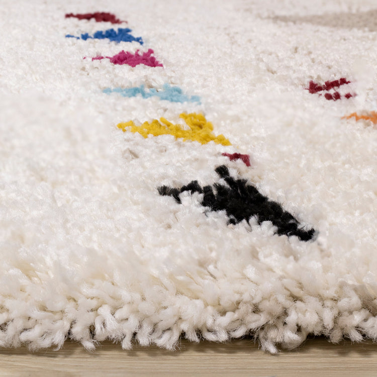 Bora Cream Grey Pink Red Yellow Blue Southwest Shag Rug by Kalora Interiors