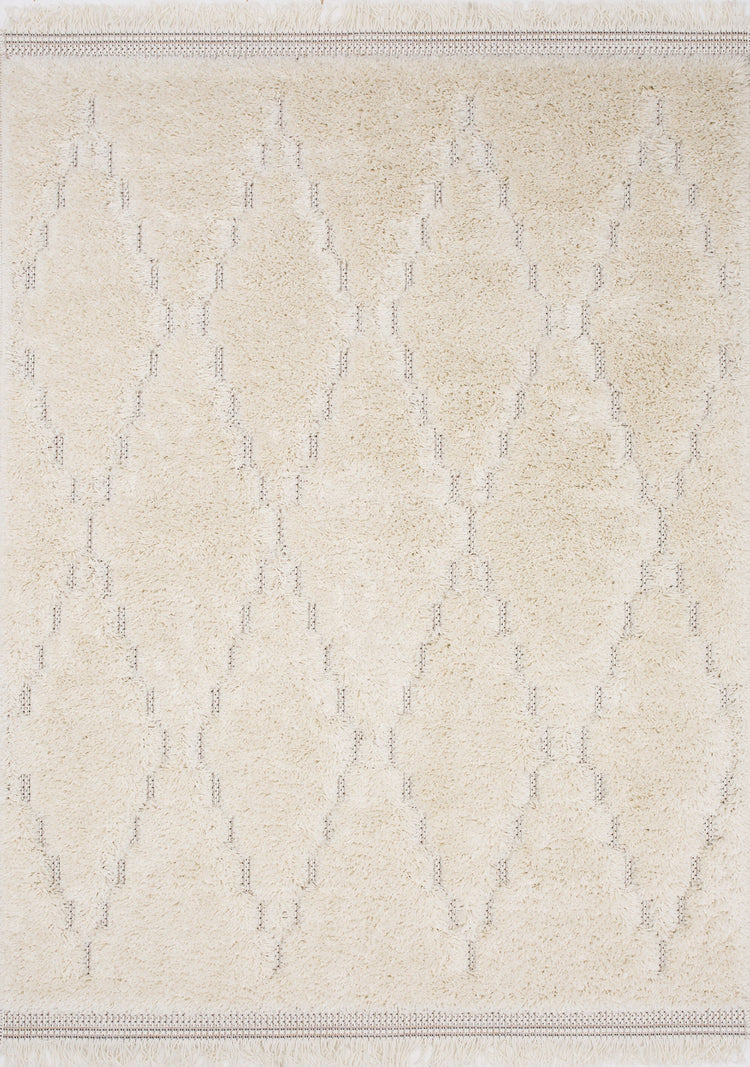 Novato Cream Diamond Shag Rug by Kalora Interiors