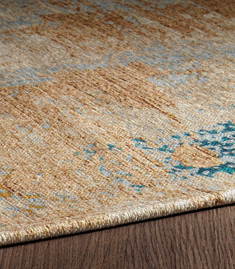 Sparx Distressed Marble Gold Beige Washable Transitional Rug by Viana