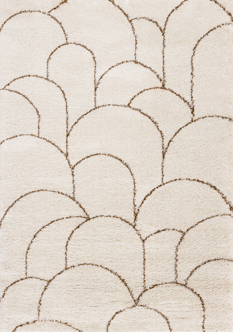 Maroq Cream Orange Rounded Hills Shag Rug by Kalora Interiors