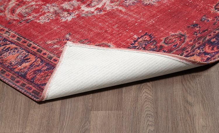 Sparx Medallion Distressed Red Washable Modern Rug by Viana