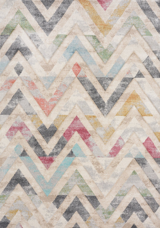 Alfombra en chevron tallada envejecida Folio Cream Gray Blue Pink Yellow de Kalora Interiors