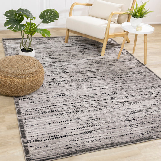 Chorus Black Grey White Iridescent Plush Rug by Kalora Interiors