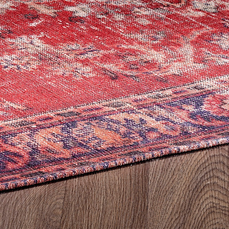 Sparx Medallion Distressed Red Washable Modern Rug by Viana