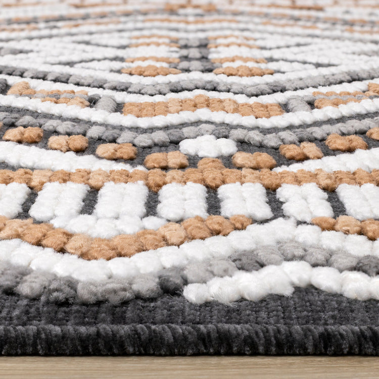 Lawson Grey Cream Orange Double Medallion Contemporary Machine Washable Foldable Rug by Kalora Interiors