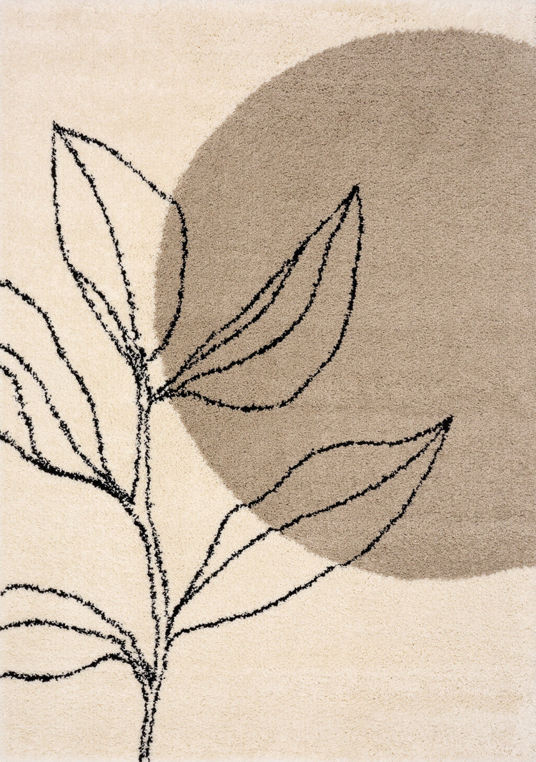 Maroq Cream Brown Grey Sprouting Vine Shag Rug by Kalora Interiors