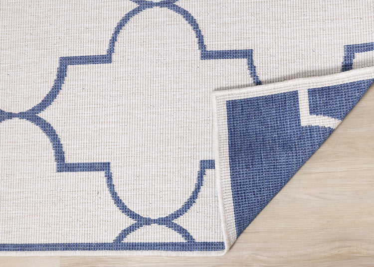 Bristol Blue White Outdoor Reversible Geometric Rug by Kalora Interiors
