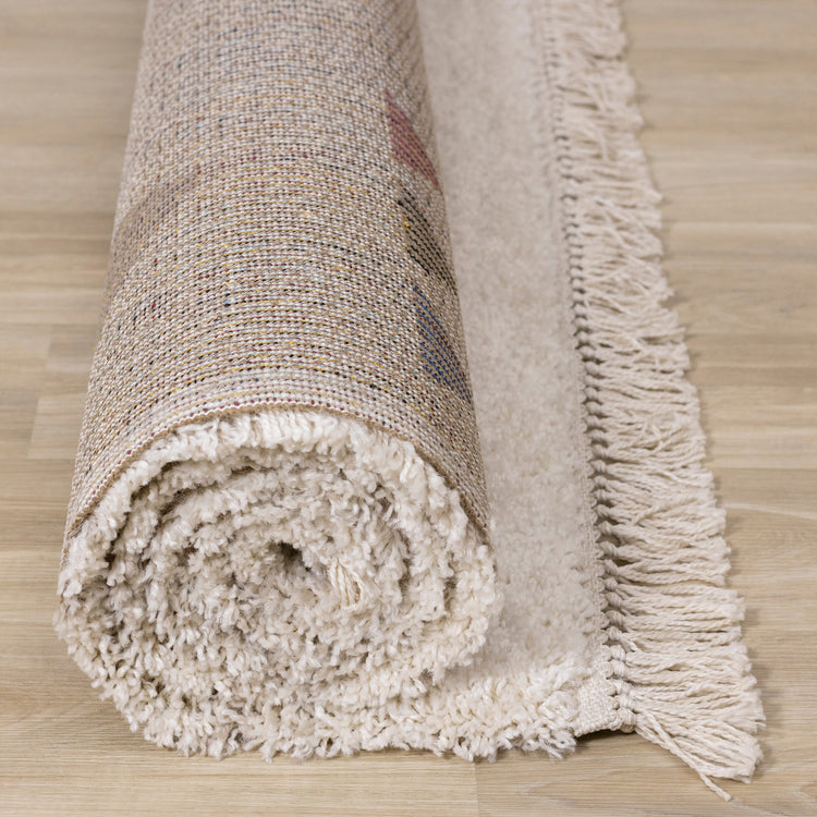 Bora Cream Grey Pink Red Yellow Blue Southwest Shag Rug by Kalora Interiors