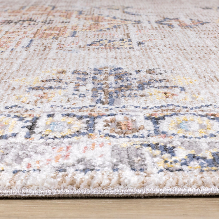 Evora Beige Rust Blue Contemporary Medallion Rug by Kalora Interiors