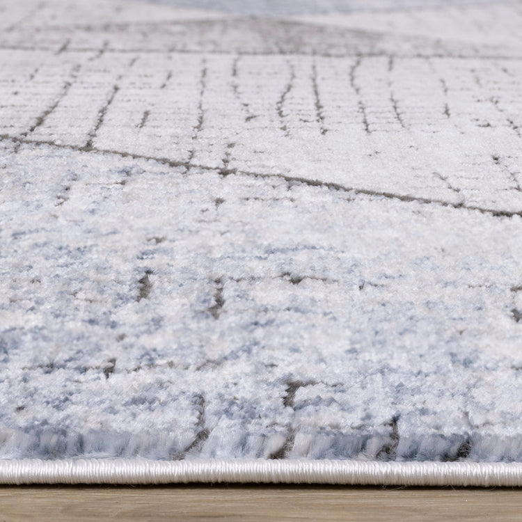 Darcy Grey Cream Blue Angular Carved Pile Rug by Kalora Interiors