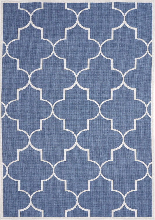 Bristol Blue White Outdoor Reversible Geometric Rug by Kalora Interiors