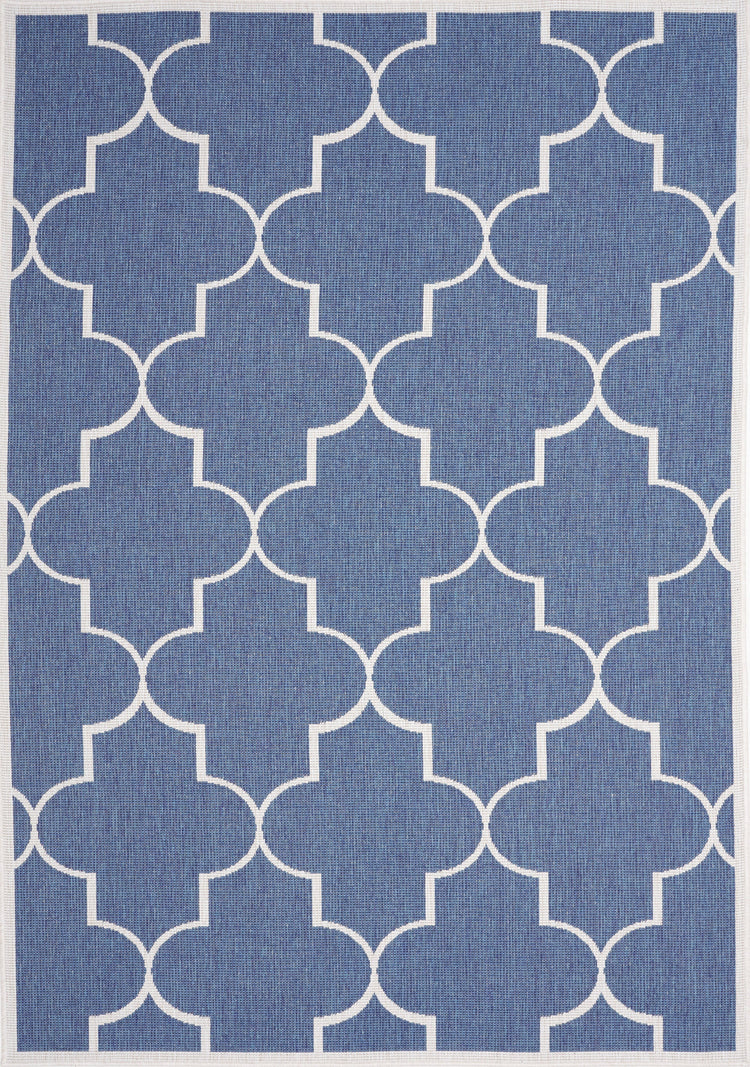 Bristol Blue White Outdoor Reversible Geometric Rug by Kalora Interiors