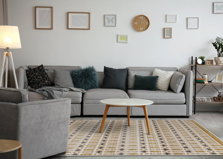 Calabar Cream Yellow Grey Bold Southwestern Rug by Kalora Interiors